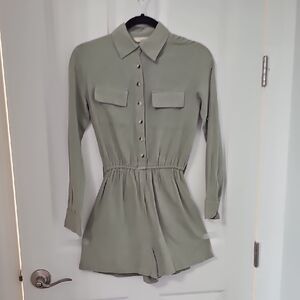 Women's Green Button-Up Romper